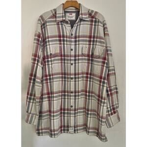 VTG 90’s Levis Shirt Men Cream Plaid Heavyweight Flannel Canvas Western Cowboy